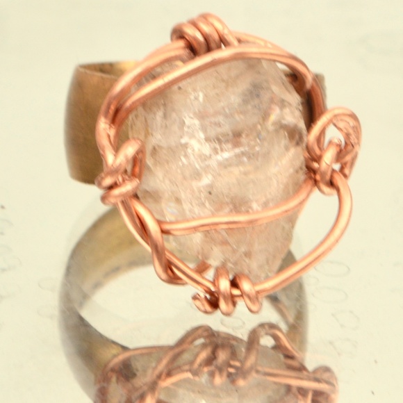Conceptual Subculture Jewelry - Herkimer Diamond Quartz Copper Ring Rainbow 10.5